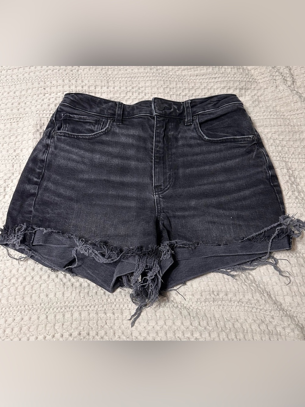 American Eagle Outfitters Black Washed High-Rise Frayed Denim Shorts
